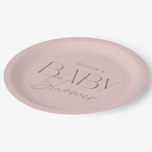 Assiettes En Carton Baby shower moderne élégant rose Script fille (Angle)