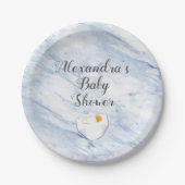Assiettes En Carton Baby shower moderne en marbre bleu couche personna (Devant)