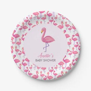Assiettes En Carton Baby shower moderne Flamant rose rose
