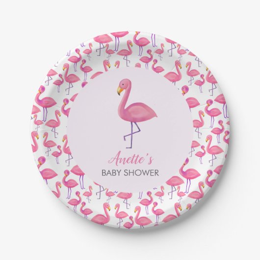 Assiettes En Carton Baby shower moderne Flamant rose rose (Devant)