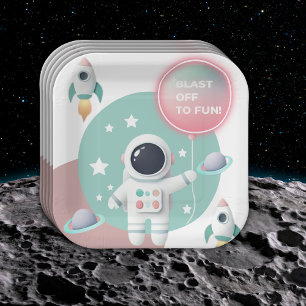 Assiettes En Carton Baby shower moderne Pastel Space Explorer