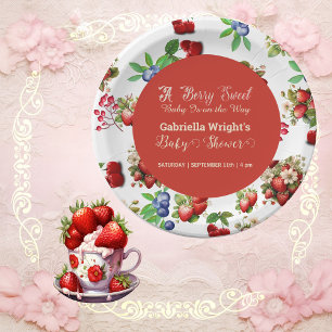 Assiettes En Carton Baby shower moderne Red Strawberry Blue Berry Swee