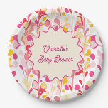 Assiettes En Carton Baby shower moderne Rétro Abstrait rose Vide<br><div class="desc">Doté d'un design abstrait moderne et amusant rétro rose ondulé et jaune. Customisez en modifiant n'importe quel texte. Art original de Nic Squirrell.</div>