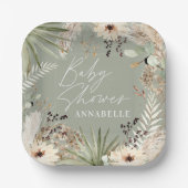 Assiettes En Carton Baby shower moderne rustique pampas herbe feuillag (Recto)