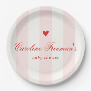 Assiettes En Carton Baby Shower Moderne Saint-Valentin Cœur Rayure Ros
