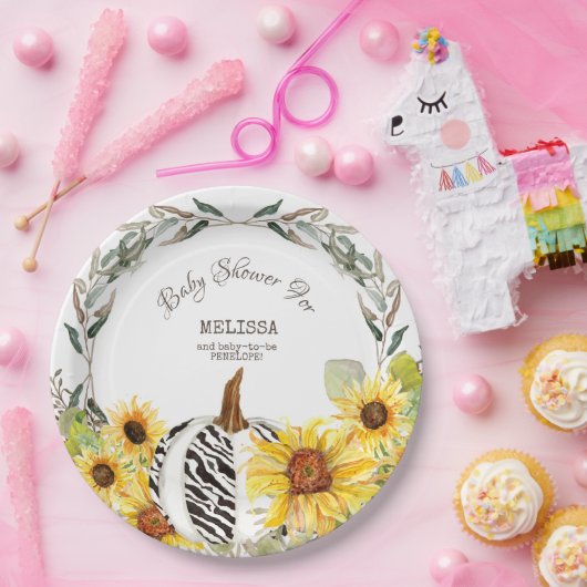 Assiettes En Carton Baby shower moderne Zebra White Citrouille Sunflow (Fête)
