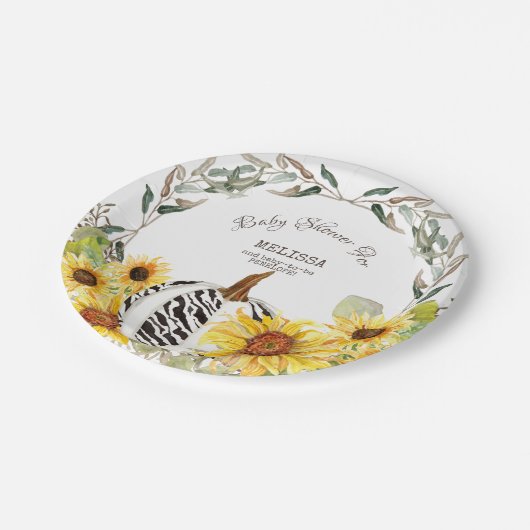 Assiettes En Carton Baby shower moderne Zebra White Citrouille Sunflow (Angle)