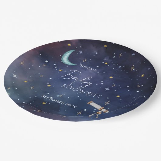 Assiettes En Carton Baby shower Moody Celestial Sky Moon & Stars (Angle)