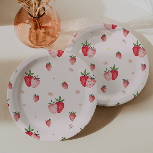 Assiettes En Carton Baby shower Motif de fraise rose HEIDI
