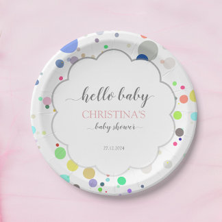 Assiettes En Carton Baby shower Multicolor Dots "Hello Baby"