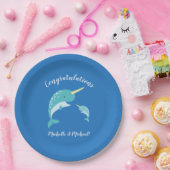 Assiettes En Carton Baby shower Narwhal Blue Boy Whale (Fête)