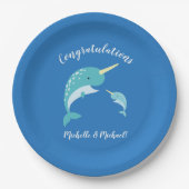 Assiettes En Carton Baby shower Narwhal Blue Boy Whale (Devant)