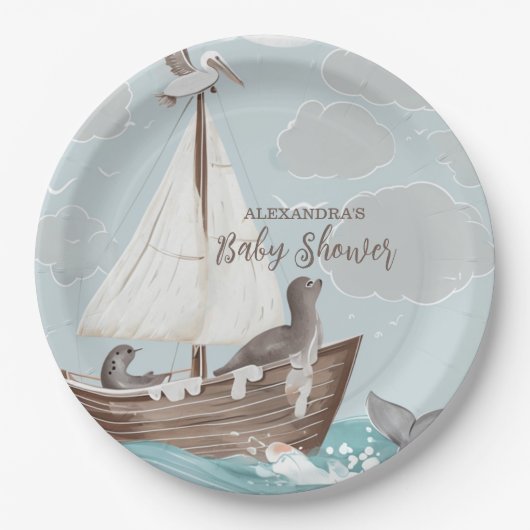 Assiettes En Carton Baby shower nautique (Devant)