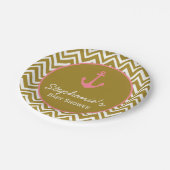 Assiettes En Carton Baby shower nautique Gold et Rose Chevron (Angle)