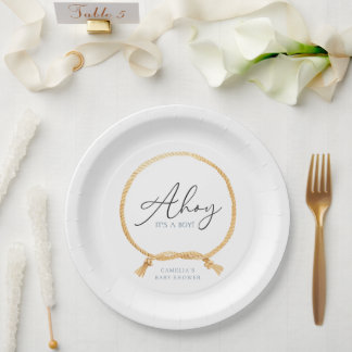 Assiettes En Carton Baby shower nautique minimal Ahoy Boy's