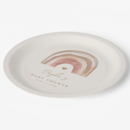 Assiettes En Carton Baby shower neutre arc-en-ciel Boho (Angle)