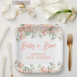 Assiettes En Carton Baby shower neutre beige ivoire Pêcher