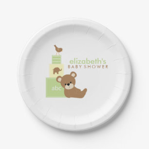Assiettes En Carton Baby shower neutre de blocs d'ours et de jouet