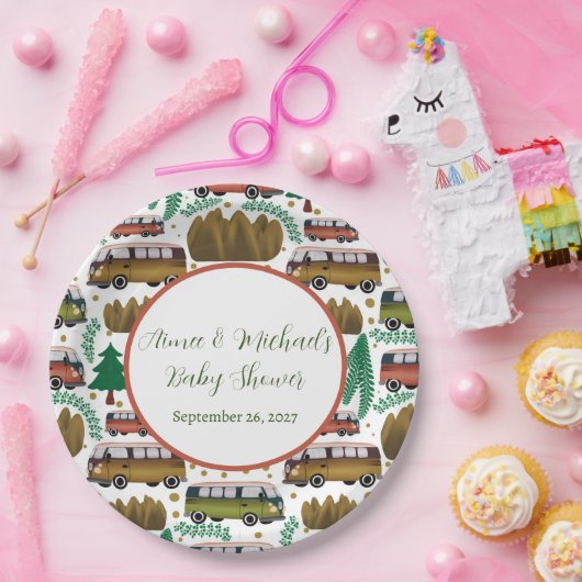 Assiettes En Carton Baby shower neutre de camping-cars de bois (Fête)