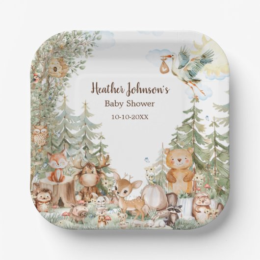 Assiettes En Carton Baby shower Neutre forestier (Recto)