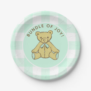 Assiettes En Carton Baby shower Neutre Genre Ours Mint Vert