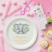 Assiettes En Carton Baby shower neutre jaune éléphant vert (Fête)