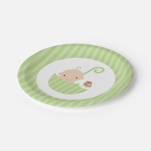Assiettes En Carton Baby shower neutre parapluie vert (Angle)