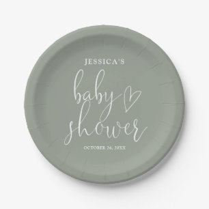 Assiettes En Carton Baby shower neutre Sage Green