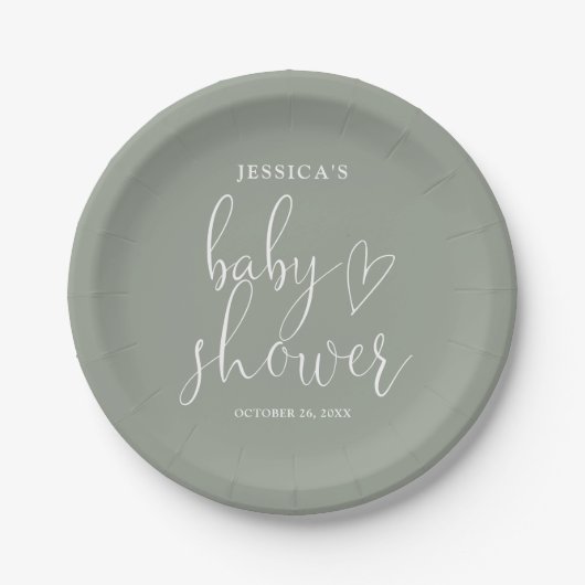 Assiettes En Carton Baby shower neutre Sage Green (Devant)