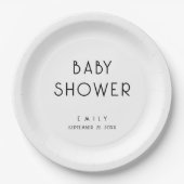 Assiettes En Carton Baby shower noir et blanc de texte simple moderne (Devant)