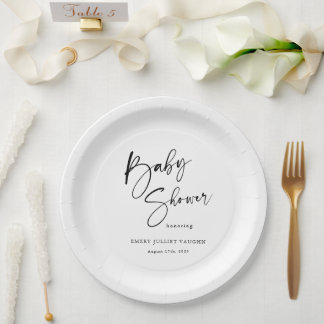 Assiettes En Carton Baby shower noir et blanc moderne