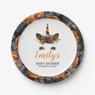 Assiettes En Carton Baby shower noir orange d'Halloween