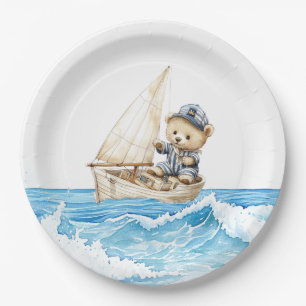 Assiettes En Carton Baby shower Nounours Nautical Boy