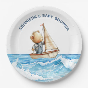 Assiettes En Carton Baby shower Nounours Nautical Boy