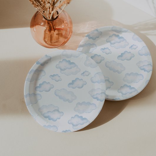Assiettes En Carton Baby shower nuage bleu aquarelle