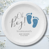 Assiettes En Carton Baby shower Oh Boy Blue Feet