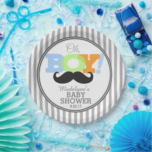 Assiettes En Carton Baby shower Oh Boy Mustache (Fête)