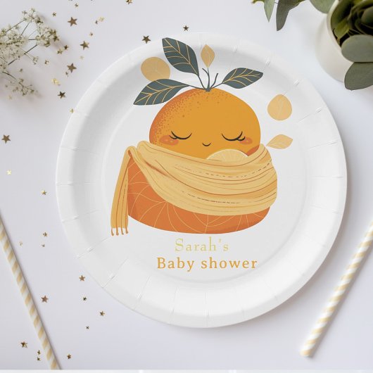 Assiettes En Carton baby shower orange cuite