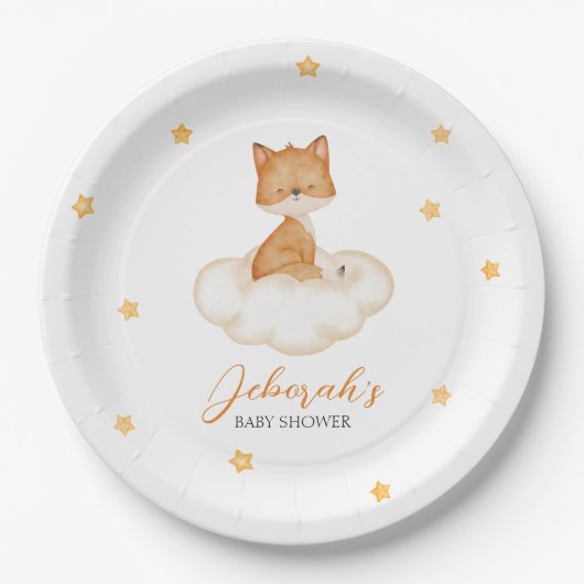 Assiettes En Carton Baby shower Orange Whimsical Fox (Devant)