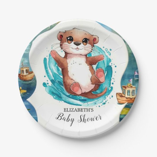 Assiettes En Carton Baby shower Otter simple (Devant)