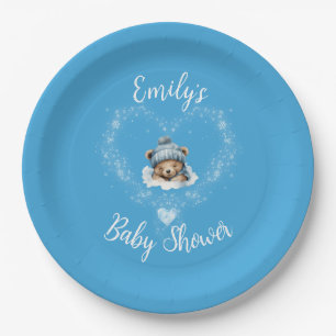 Assiettes En Carton Baby shower Ours Bleu Teddy Excité