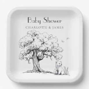 Assiettes En Carton Baby shower Ours de la Forêt Noire et Blanche