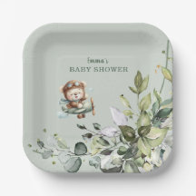 Baby Shower Ours en Avion Vintage