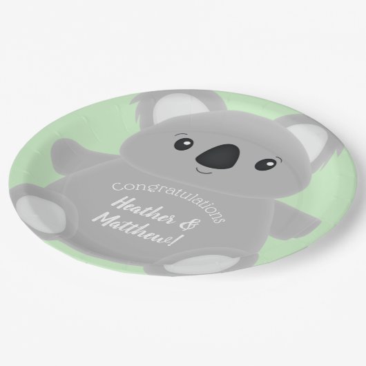 Assiettes En Carton Baby shower Ours Koala Vert (Angle)