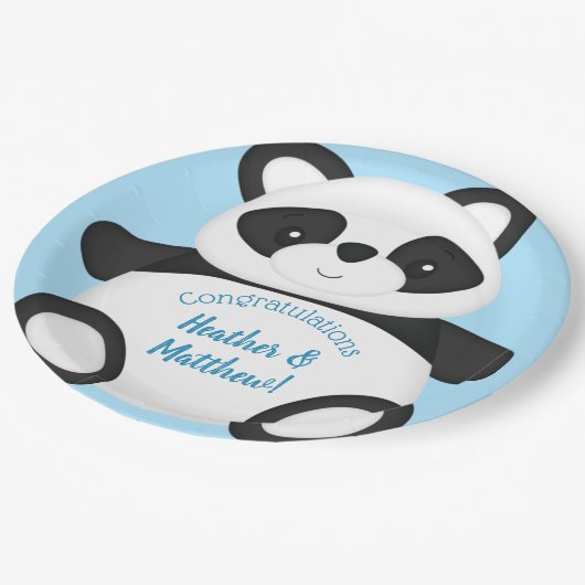 Assiettes En Carton Baby shower Ours Panda Bleu (Angle)