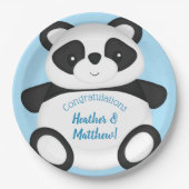Assiettes En Carton Baby shower Ours Panda Bleu (Devant)