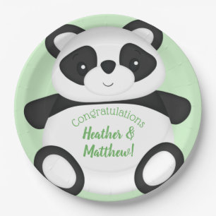 Assiettes En Carton Baby shower Ours Panda Vert