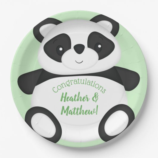 Assiettes En Carton Baby shower Ours Panda Vert (Devant)