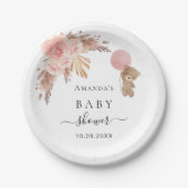 Assiettes En Carton Baby shower pampas herbe rose or teddy (Devant)