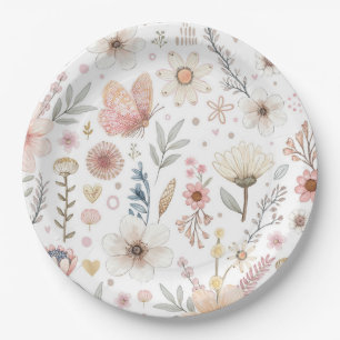 Assiettes En Carton Baby shower papillon fleur sauvage